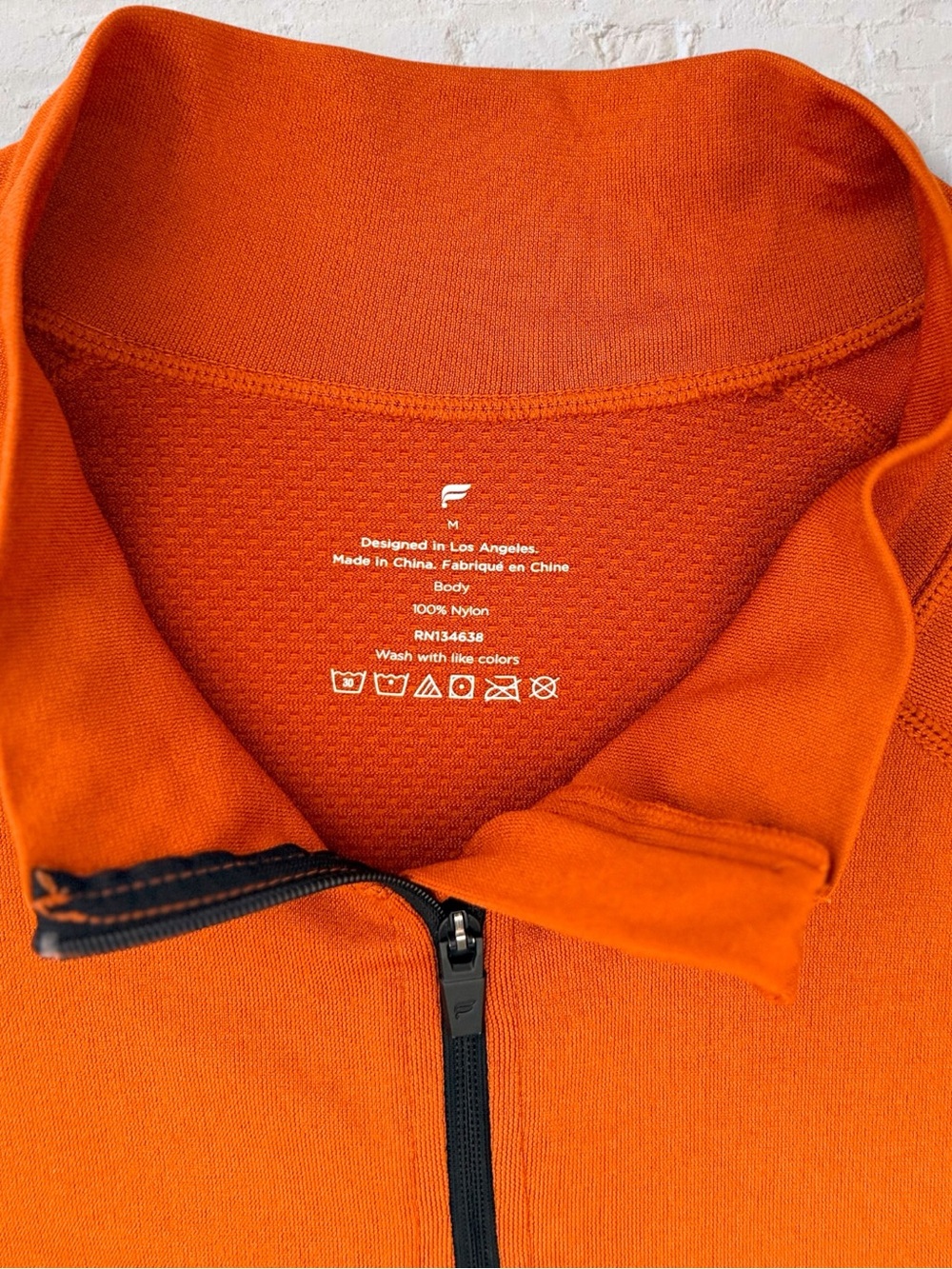 Fabletics Training Day Quarter Zip Pullover Men's M Orange Burnt Nylon Active